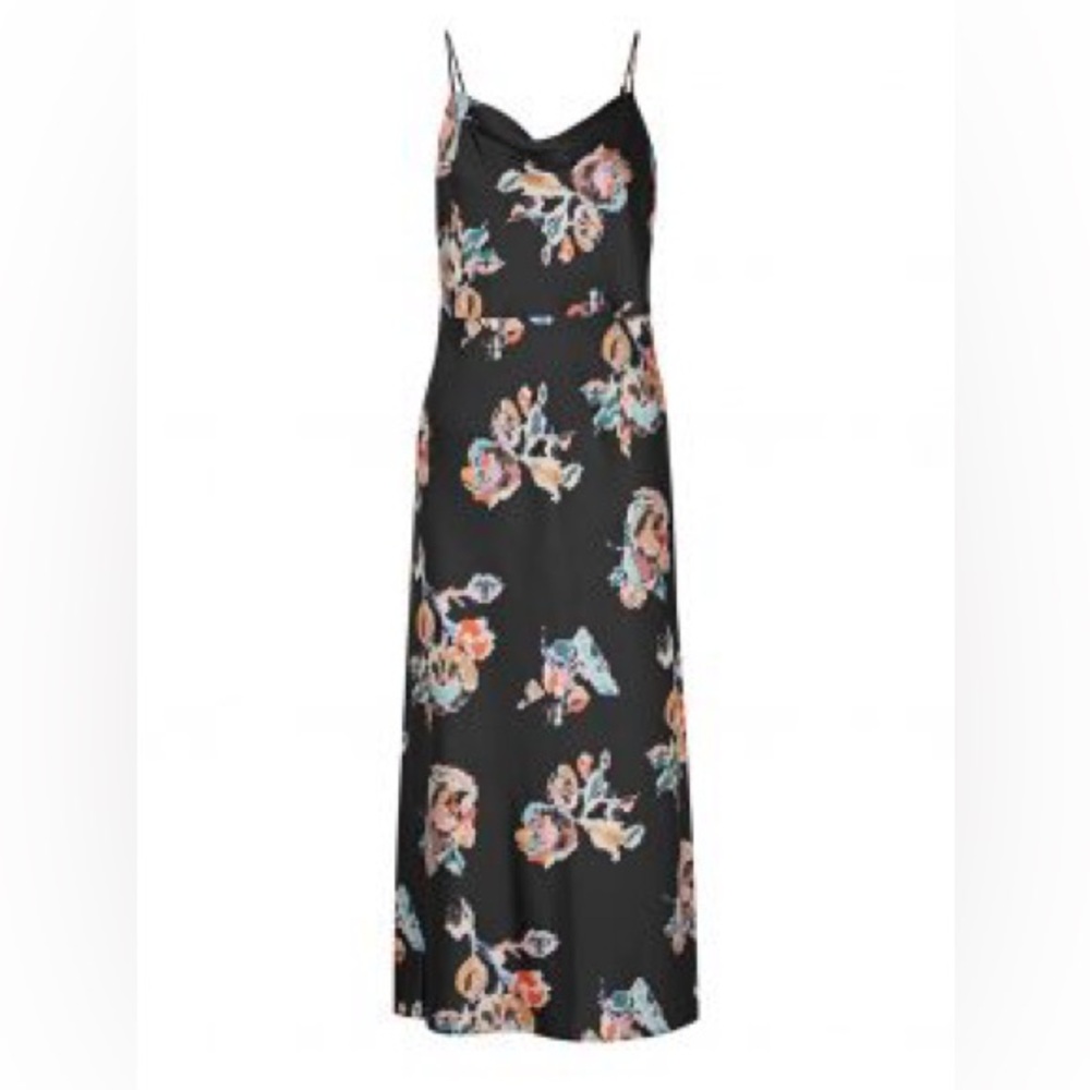 Vince Printed Satin Black Floral Slip Dress NWT - Picture 4 of 13